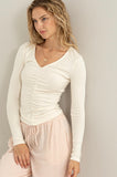 White V-Neck Ruched Top