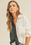 Black and White Colorblock Button Down Top