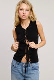 Black Ribbon Tie Knit Vest