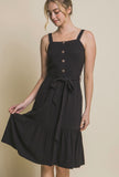 Black Linen Belted Dress