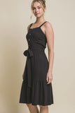 Black Linen Belted Dress