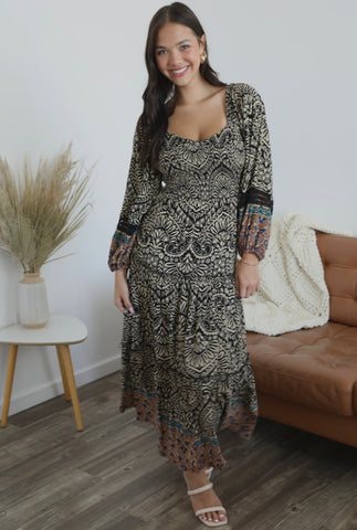 Bali Print Smocked Maxi Dress