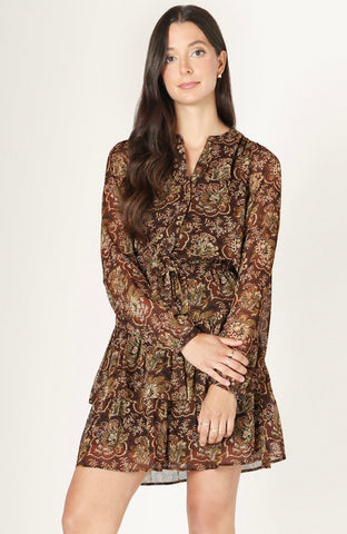 Brown Paisley Ruffle Dress