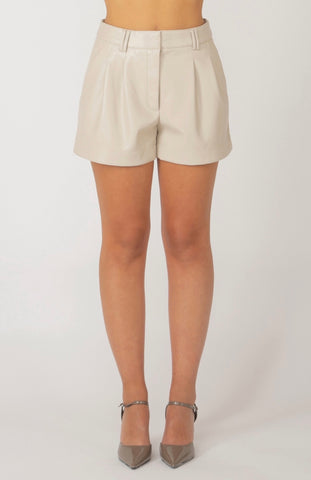 Cream Leatherlike Shorts