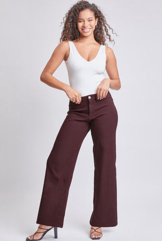 Burgundy Stretch Wide Leg Pants