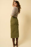 Olive Cargo Slit Skirt