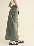 Denim Belted Maxi Skirt