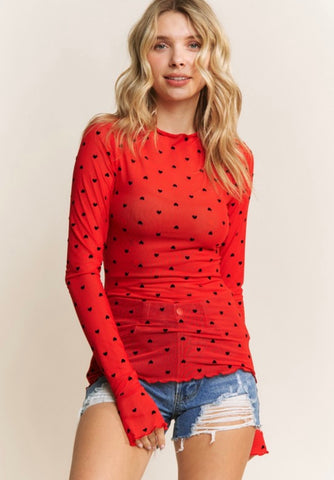 Red Heart Mesh Top