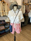 Red Stripe Linen Shorts