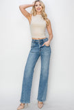 High Rise Panel Straight Leg Jeans