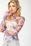 Purple Floral Sheer Top