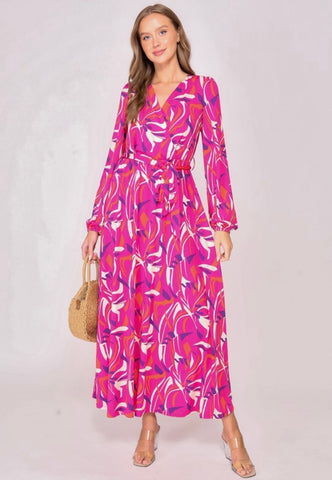 Pink Print Wrap Dress