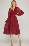 Wine Sheer Ruffled Dress