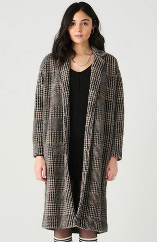 Taupe Houndstooth Plaid Trench Coat