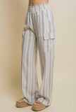 Grey Stripe Linen Cargo Pants