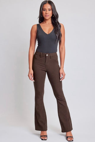 Brown High Rise Stretch Flare Pants