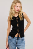 Black Ribbon Tie Knit Vest