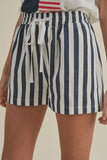 Navy Linen Stripe Shorts