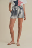 Navy Linen Stripe Shorts