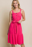 Pink Linen Belted Dress