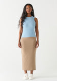 Mocha Stretch Midi Skirt