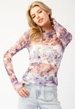 Purple Floral Sheer Top