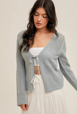 Slate Crochet Tie Cardigan