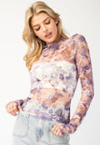 Purple Floral Sheer Top