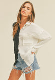 Black and White Colorblock Button Down Top