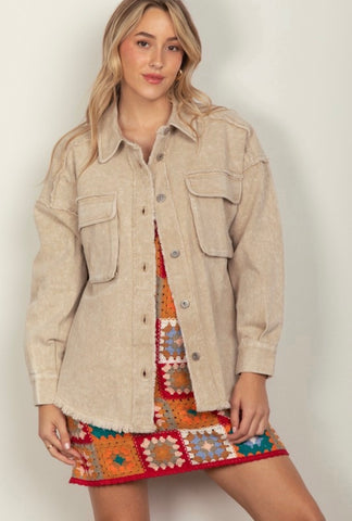 Beige Oversized Denim Jacket