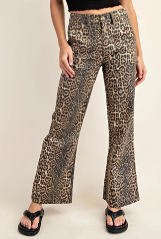 Leopard Print Wide Leg Jeans