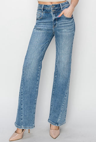 High Rise Panel Straight Leg Jeans