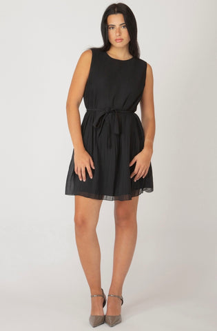 Black Accordion Belted Dress