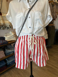 Red Stripe Linen Shorts