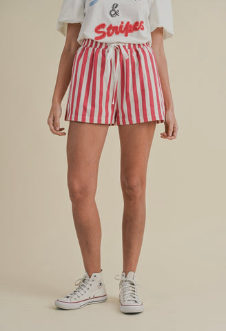 Red Stripe Linen Shorts