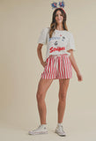 Red Stripe Linen Shorts