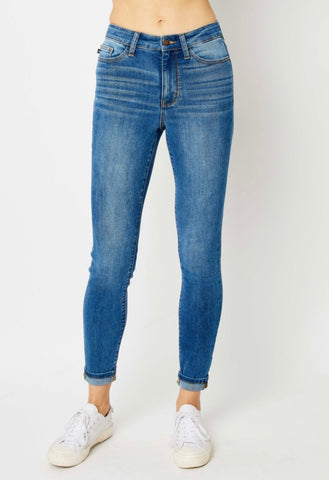 High Waist Cuffed Hem Skinny Jeans