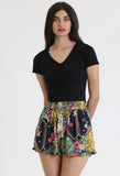 Black Floral Belted Shorts