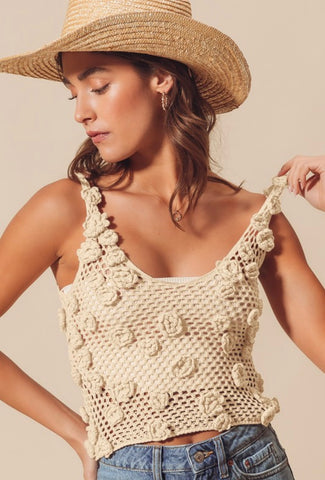 Oatmeal Rose Crochet Tank Top