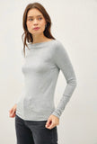 Grey Boat Neck Long Sleeve Top