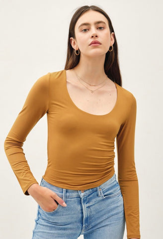 Camel Round Neck Long Sleeve Top