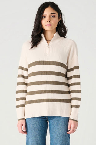 Cream Stripe Half Zip Sweater