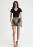 Black Floral Belted Shorts