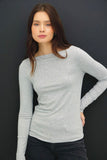 Grey Boat Neck Long Sleeve Top