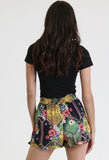 Black Floral Belted Shorts