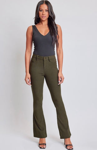 Olive High Rise Stretch Flare Pants