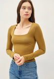 Camel Square Neck Long Sleeve Top