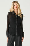 Black Sheer Tuxedo Button Down Top