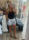 White Abstract Gauze Shorts