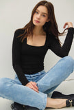 Black Square Neck Long Sleeve Top